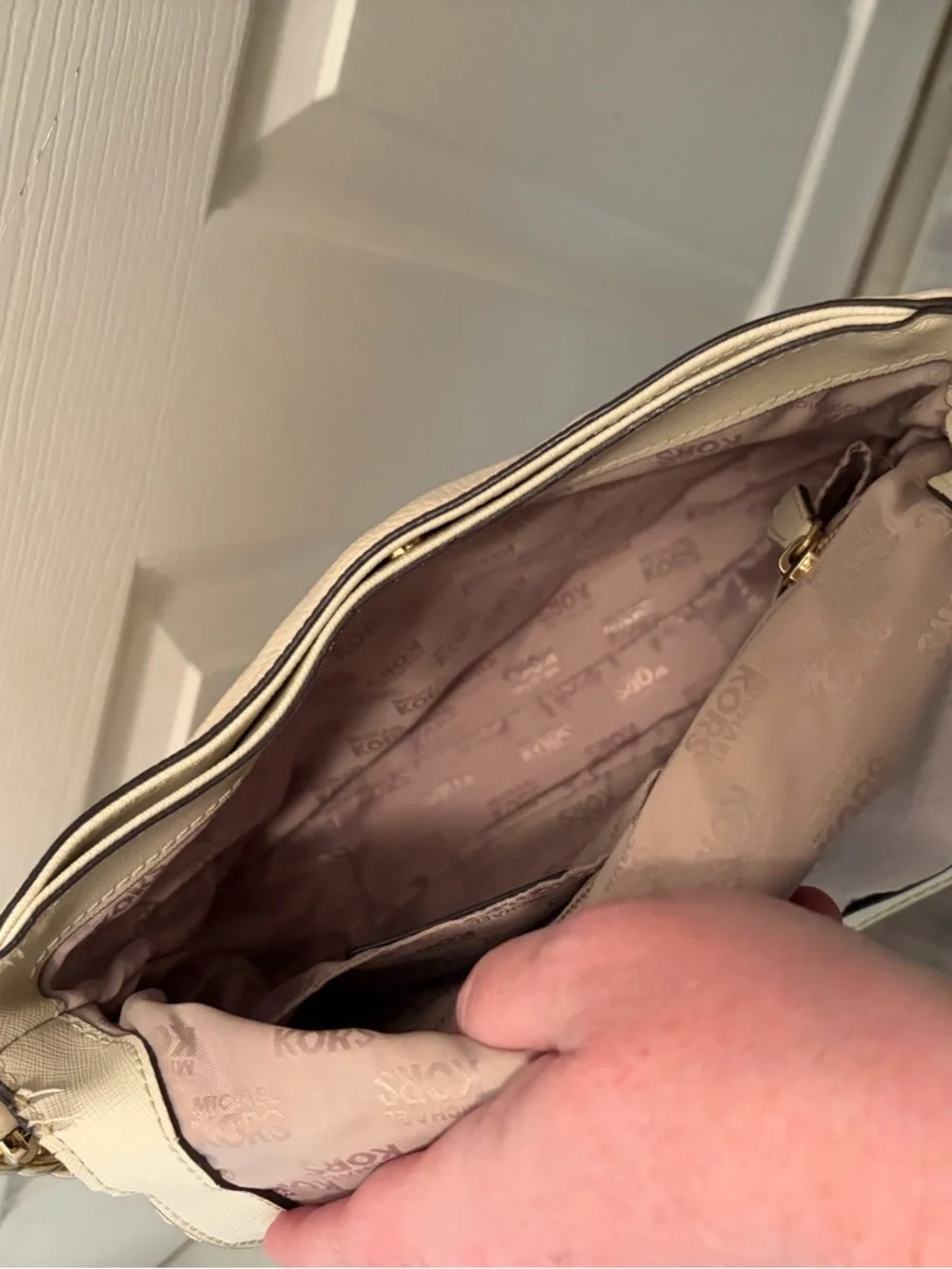 Michael Kors Pebbled Leather Chain Strap Shoulder Bag Taupe